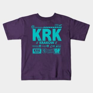 Vintage Krakow KRK Airport Code Travel Day Retro Travel Tag Poland Kids T-Shirt